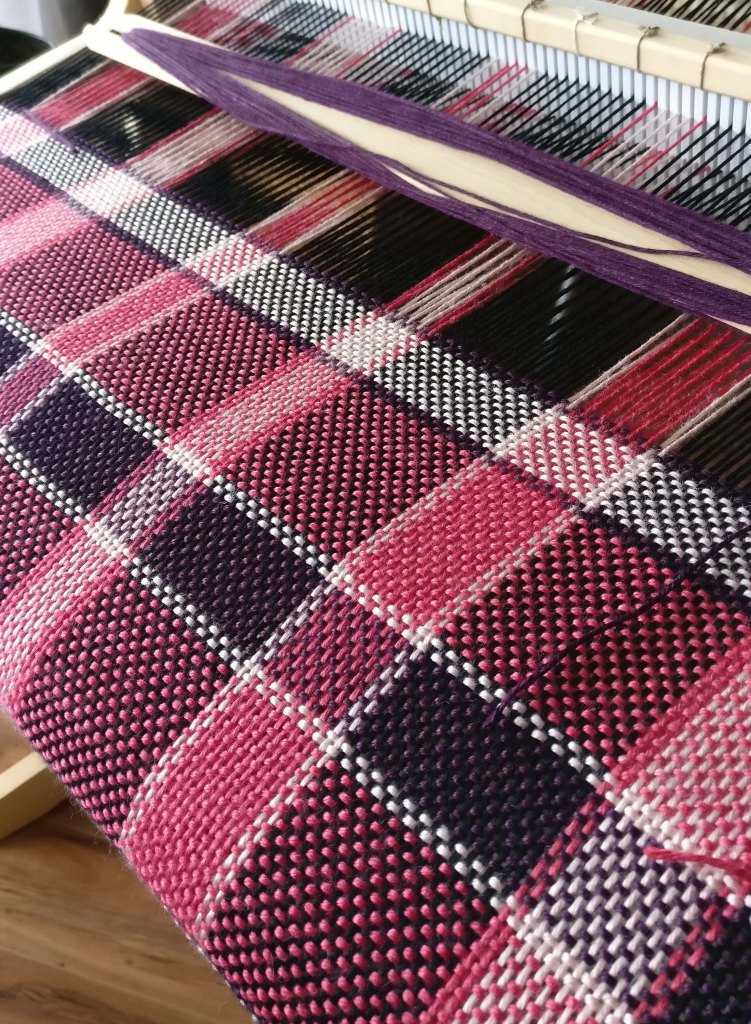 This work in progress is being woven with a blend of bamboo and silk.